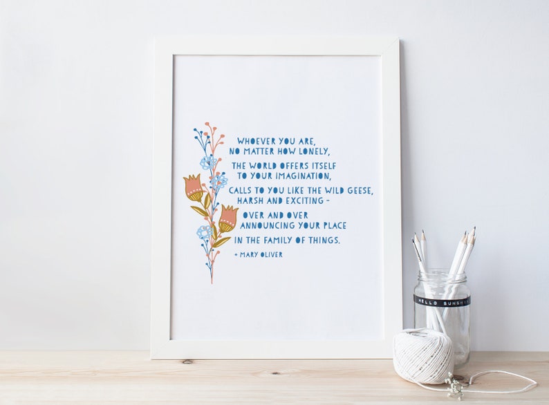 Mary Oliver Poetry Wild Geese Printable Art Instant Download Poetry