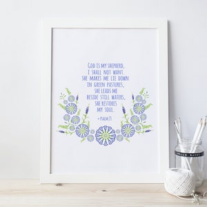 Psalm 23 (Feminine Language), &quot;God is My Shepherd,&quot; Printable Art, Instant Download, Christian Art, Bible Verse, Church Clipart, Scripture
