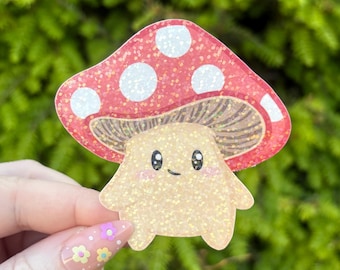 Mushroom Boy Sticker - Holographic Cottagecore Waterproof Sticker for Water Bottle/Stanley, Car, Laptop, Phone, Game Console
