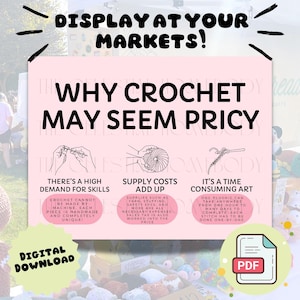 Why Crochet is Pricy Sign for Markets Craft Fairs Vendor Display Print Yourself Digital Download