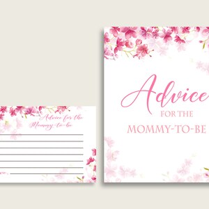 Carte e cartelli con consigli sui fiori di ciliegio per la futura mamma, Baby Shower stampabile rosa bianco Consigli per i nuovi genitori, Download istantaneo, 5MQ8W