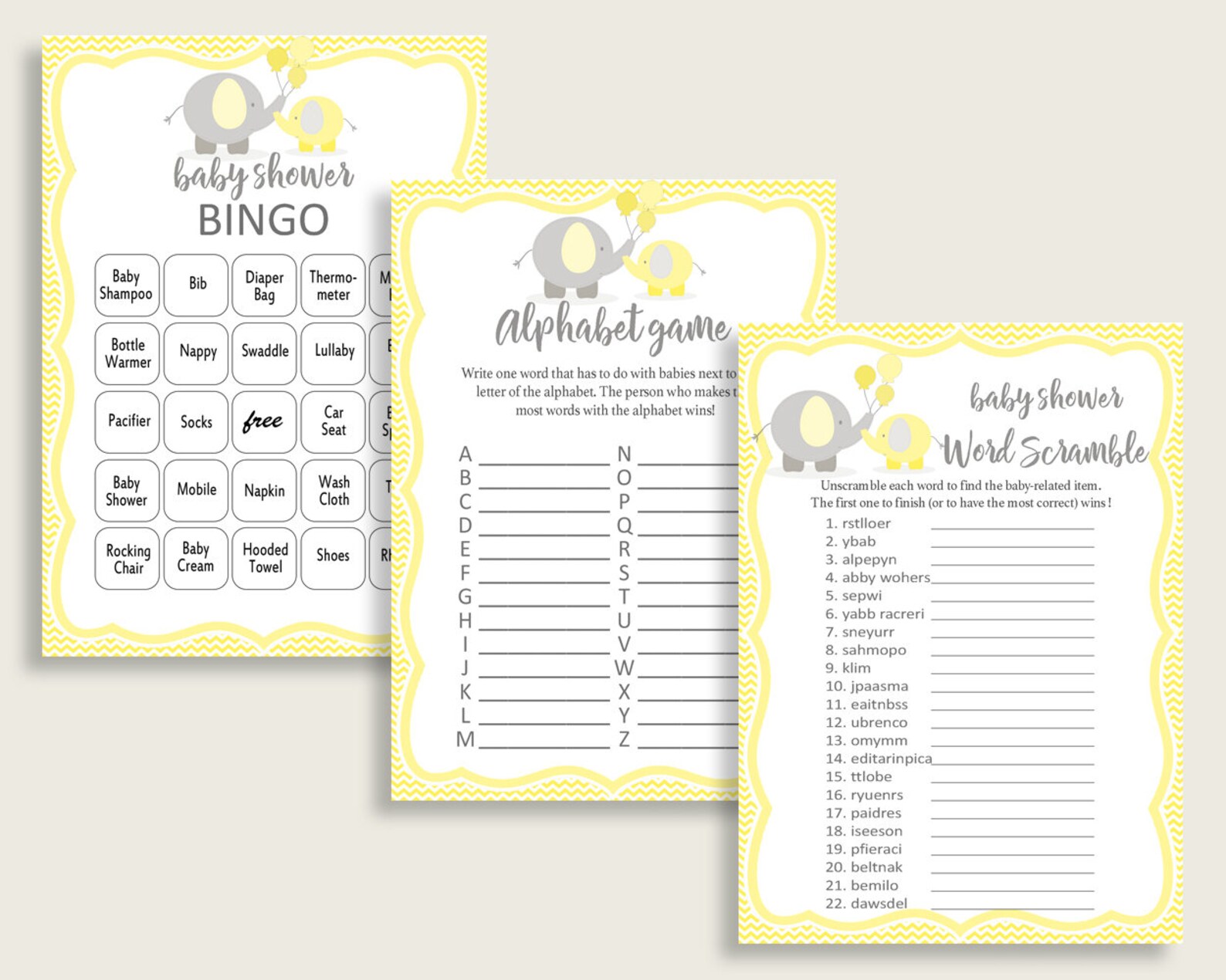 Games Baby Shower Games Yellow Baby Shower Games Baby Shower - Etsy