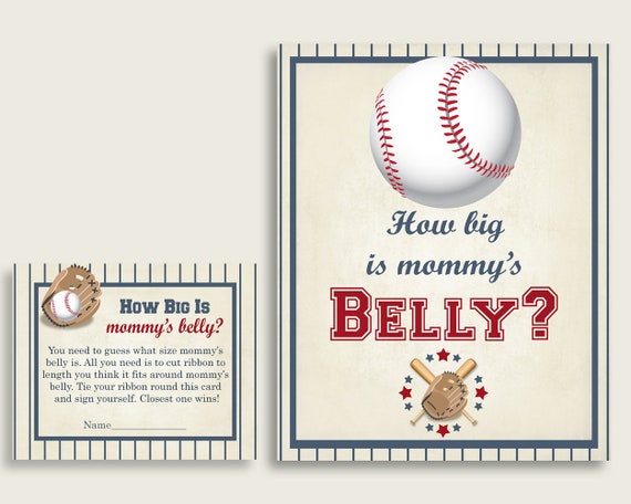 Blue Beige How Big Is Mommy's Belly Game, Baseball Baby Shower Boy, Guess Mommys Belly Size, Mommy Tummy Game, Instant Download, YKN4H Il_570xn