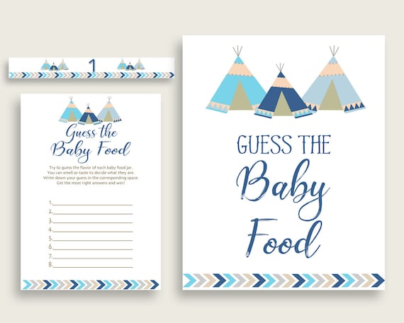 Blue Beige Tribal Teepee Guess The Baby Food Game Printable Boy