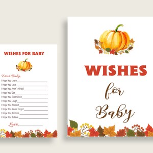 Oranje bruine wensen voor babykaarten & teken, herfst baby shower genderneutraal goed wensen spel afdrukbaar, instant download, herfstbladeren BPK3D