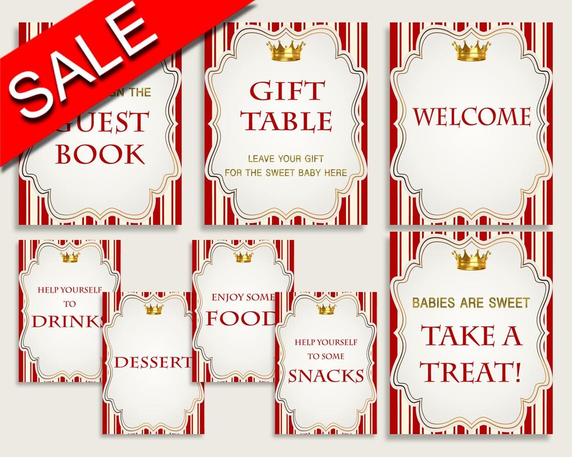 Table Signs Baby Shower Table Signs Prince Baby Shower Table Signs Red ...