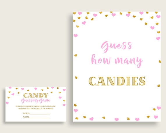 Candy Guessing Baby Shower Candy Guessing Hearts Baby Shower Candy Guessing Baby Shower Hearts Candy Guessing Pink Gold party ideas bsh01 Il_570xn