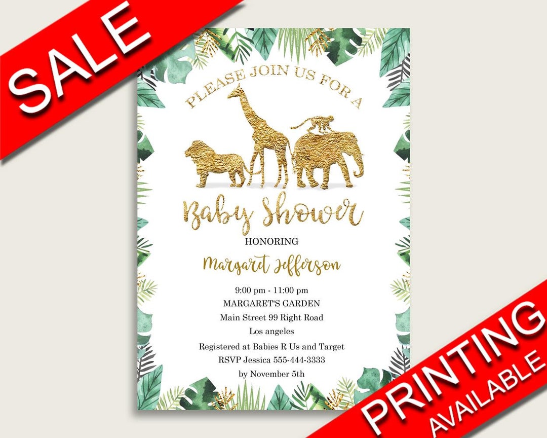 Jungle Baby Shower Invitations Printable, Digital or Printed Invitation ...