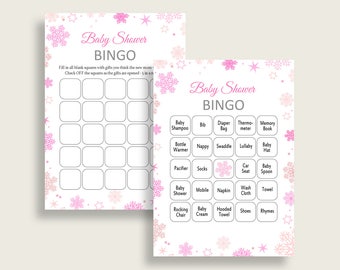 Bingo Baby Shower Bingo Winter Baby Shower Bingo Baby Shower Girl Bingo Pink White shower activity printable files party stuff 74RVX