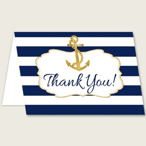 Biglietti di ringraziamento oro blu stampabili, ancoraggio Baby Shower note di ringraziamento, doccia per ragazzo grazie piegato, download istantaneo, carino nautico NTDD8
