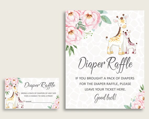Giraffe Baby Shower Diaper Raffle Tickets Game, Girl Pink Yellow Diaper Raffle Card Insert and Sign Printable, Instant Download sa001 Il_570xn