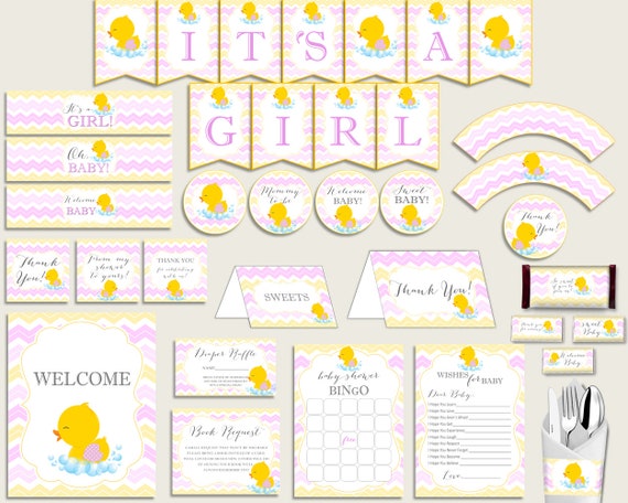 Yellow Pink Baby Shower Decorations Girl Kit Rubber Ducky Baby