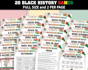 Black History Games Bundle, Printable Black History Month Activity, Black History Quiz Cards, 5 Second Game, Trivia, Word Scramble Search