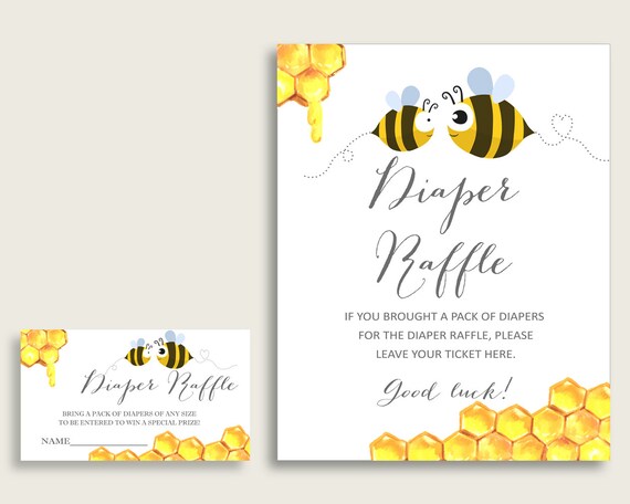 Bee Baby Shower Diaper Raffle Tickets Game, Gender Neutral Yellow White Diaper Raffle Card Insert and Sign Printable, Instant Download bee01 Il_570xn