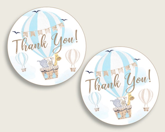 Hot Air Balloon Baby Shower Round Thank You Tags 2 inch Printable, Blue White Favor Gift Tags, Boy Shower Hang Tags Labels, Digital CSXIS Il_570xn