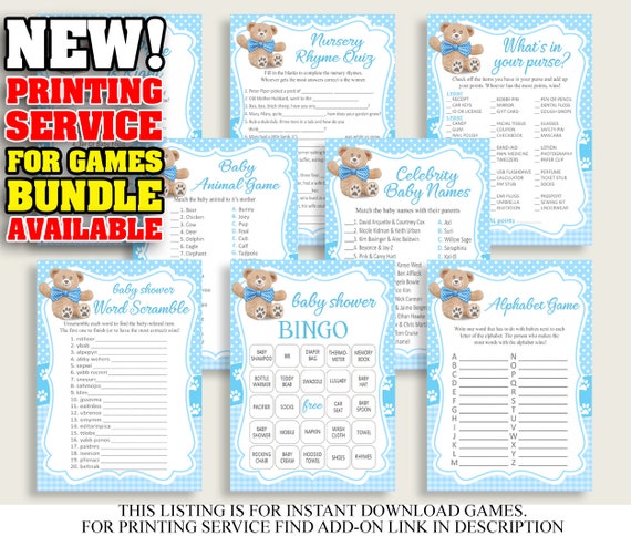 Teddy Bear Baby Shower Games Printable Pack - Baby Shower Games Package PDF