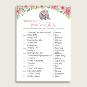 Pink Grey Pregnancy How Sweet It Is Game, Pink Elephant Baby Shower Girl, Printable Candy Bar Match Game, Instant Download, ep001