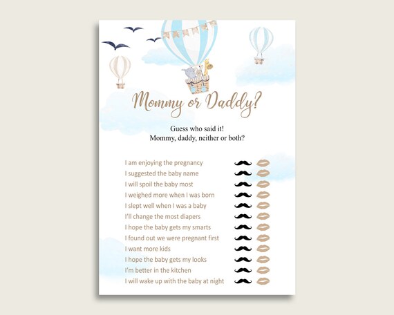 Blue White Mommy Or Daddy Baby Shower Boy Game Printable, Hot Air Balloon Guess Who Said It, He Said She Said, Instant Download, CSXIS Il_570xn