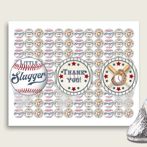 Baseball Hershey Kisses Circle Printable, Blue Beige Hershey Kisses Labels Round Digital, Boy Baby Shower, Instant Download, YKN4H
