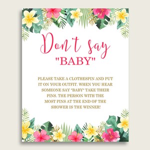 Dont Say Baby Baby Shower Dont Say Baby Hawaiian Baby Shower Dont Say Baby Baby Shower Hawaiian Dont Say Baby Pink Green Palm Leaves 955MG