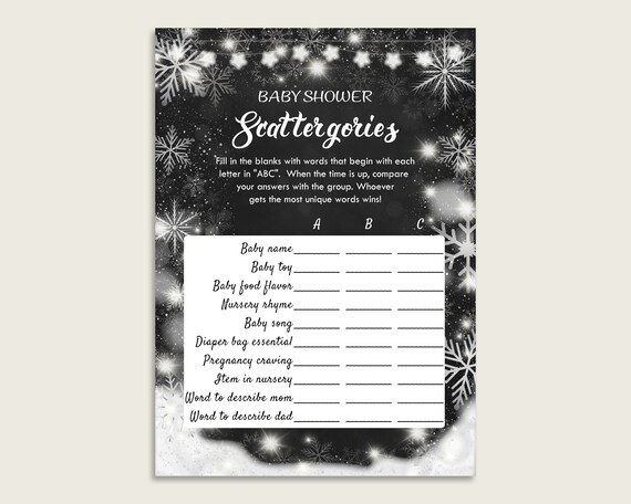 Printable Scattergories Baby Shower Game, Black White Baby ...