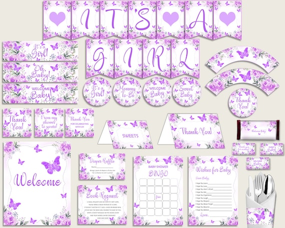 Purple White Baby Shower Decorations Girl Kit Butterfly Baby Etsy