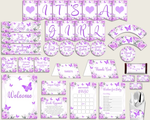 Purple White Baby Shower Decorations Girl Kit Butterfly Baby Etsy