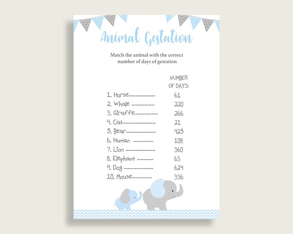 Elephant Animal Pregnancy Gestation Game, Blue Grey Baby Shower Boy Printable Activities, Instant Download, Little Peanut Theme ebl02 Il_570xn
