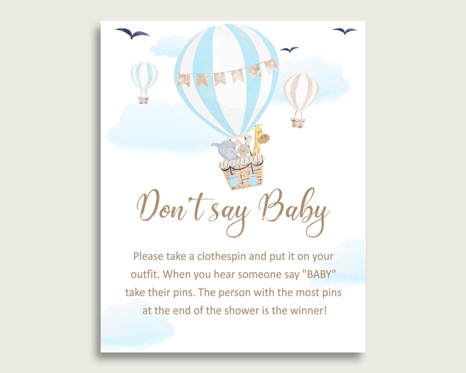 Blue White Don't Say Baby Printable Game Boy Baby Shower | Etsy
