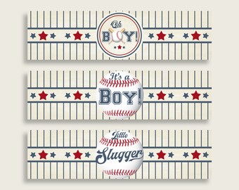 Blue Beige Water Bottle Labels Printable, Baseball Water Bottle Wraps, Baseball Baby Shower Boy Bottle Wrappers, Instant Download, YKN4H