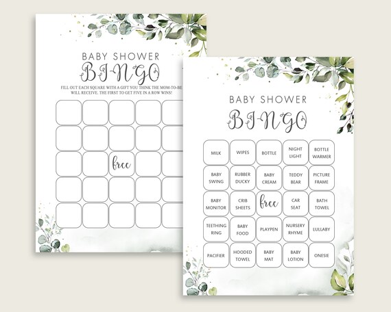Greenery Baby Shower Bingo, Printable Bingo Prefilled Cards, Gender Neutral Baby Shower, 100 Bingo Game Cards Download, Y8X33 Il_570xn