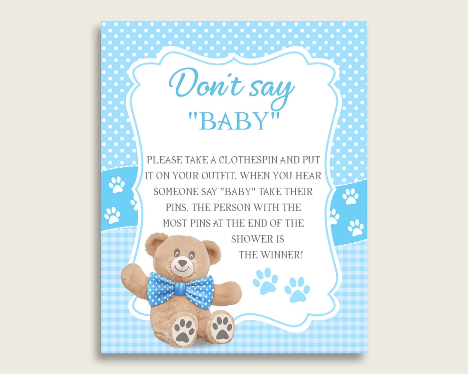 Blue Brown Don't Say Baby Printable Game Boy Baby Shower - Etsy
