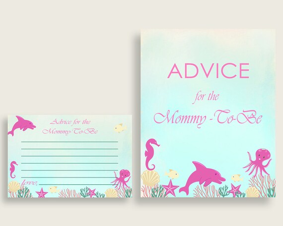 Under The Sea Advice For Mommy To Be Cards & Sign, Printable Baby Shower Pink Green Advice For New Parents, Instant Download, uts01 Il_570xn