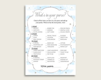 Winter What's In Your Purse Game Printable, Silver Blue Whats In Your Purse, Boy Baby Shower Purse Game, Instant Download, Stripes bs003