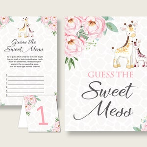 Giraffe Guessing Game Baby Shower Girl, Pink Yellow Guess The Sweet Mess Game Printable, Dirty Diaper Game, Instant Download, sa001