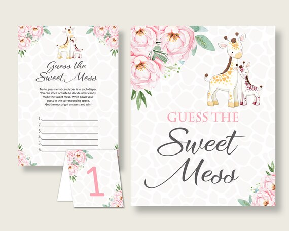 Giraffe Guessing Game Baby Shower Girl, Pink Yellow Guess The Sweet Mess Game Printable, Dirty Diaper Game, Instant Download, sa001 Il_570xn