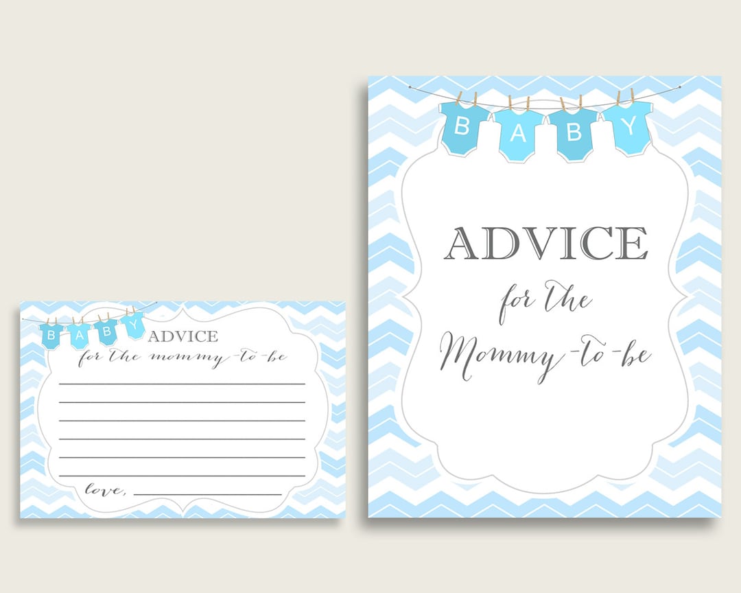 Chevron Advice for Mommy to Be Cards &amp; Sign, Printable Baby Shower Blue ...