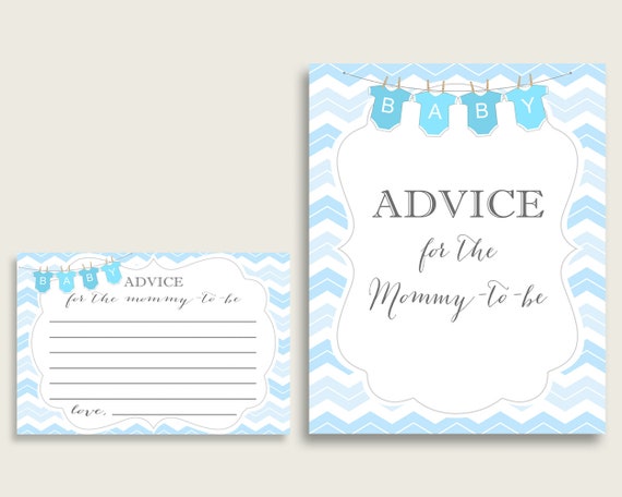 Chevron Advice For Mommy To Be Cards & Sign, Printable Baby Shower Blue White Advice For New Parents, Instant Download, Zig Zag Theme cbl01 Il_570xn