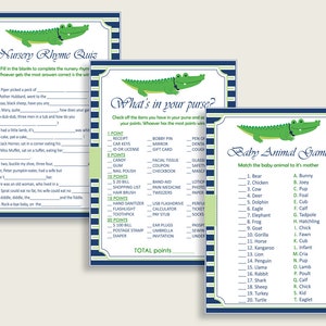 Alligator Baby Shower Games Printable Pack, Blue Green Baby Shower Games Package Boy, Alligator Games Bundle Set, Instant Download ap002 image 3