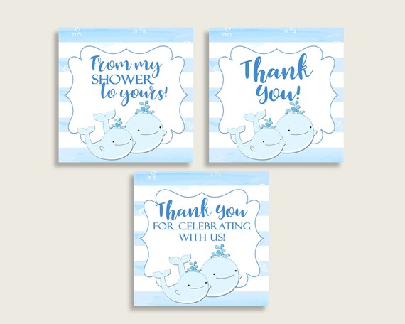 Whale Baby Shower Square Thank You Tags 2 inch Printable, Blue White Boy Shower Gift Tags, Hang Tags Labels, Instant Download wbl01 Il_570xn