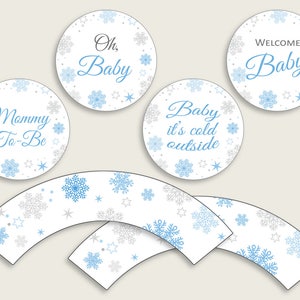 Cupcake Toppers And Wrappers Baby Shower Cupcake Toppers And Wrappers Snowflake Baby Shower Cupcake Toppers And Wrappers Blue Gray NL77H