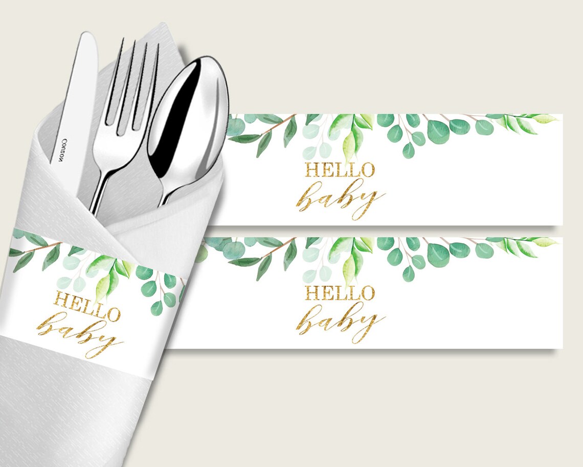 Greenery Baby Shower Napkin Rings Printable Green Gold Napkin Etsy