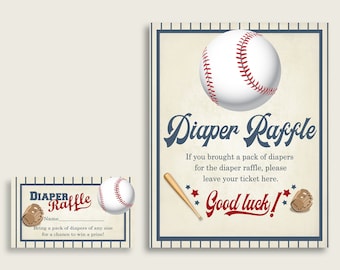 Juego de boletos para la rifa de pañales de baby shower de béisbol, inserto de tarjeta de rifa de pañales beige azul para niño y signo imprimible, descarga instantánea YKN4H