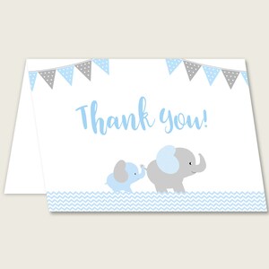 Biglietti di ringraziamento blu grigi stampabili, biglietti di ringraziamento per baby shower con elefante, biglietti di ringraziamento per doccia per ragazzi piegati, download istantaneo, ebl02 più popolare