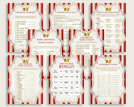 Games Baby Shower Games Prince Baby Shower Games Red Gold Baby Shower Prince Games digital print customizable files printable 92EDX Il_570xn
