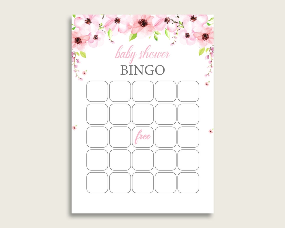 Pink Green Baby Shower Bingo Blank Game Printable Flower Etsy