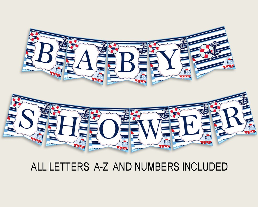 Nautical Baby Shower Banner All Letters, Birthday Party Banner ...