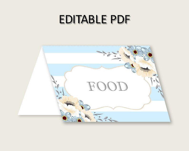 Stripes Folded Food Tent Cards Printable Blue White Editable - Etsy