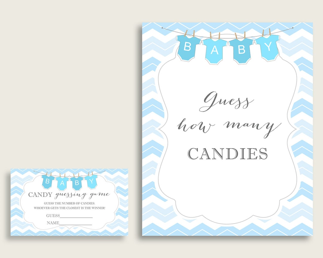 Blue White Candy Guessing Game, Chevron Baby Shower Boy Sign and Cards ...