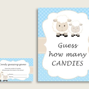 Blue White Candy Guessing Game, Little Lamb Baby Shower Boy Sign And Cards, Guess How Many Candies, Candy Jar Game, Jelly Beans fa001